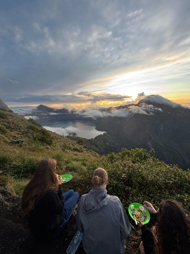 Mount Rinjani 2D1N trek to Senaru Second Summit with panoramic sunrise view above the crater rim